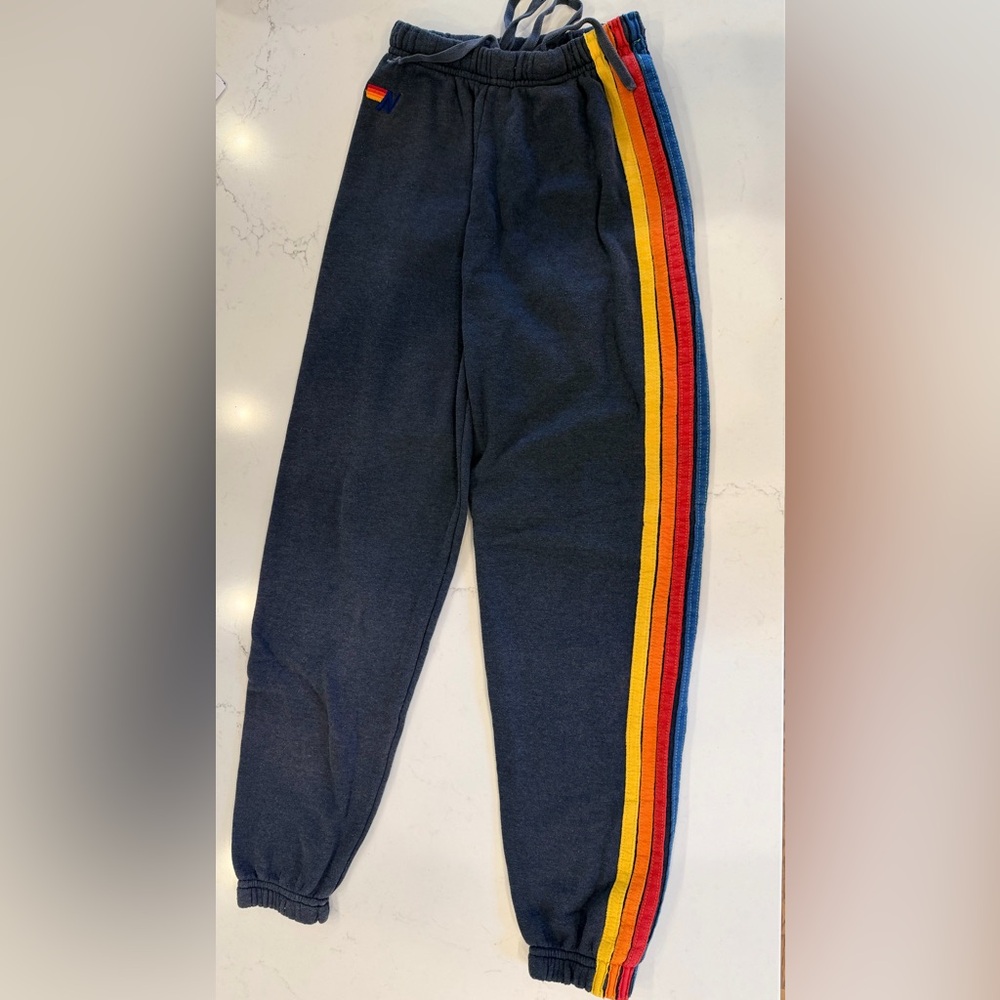 Aviator Nation charcoal black Joggers with Multicolor Stripes